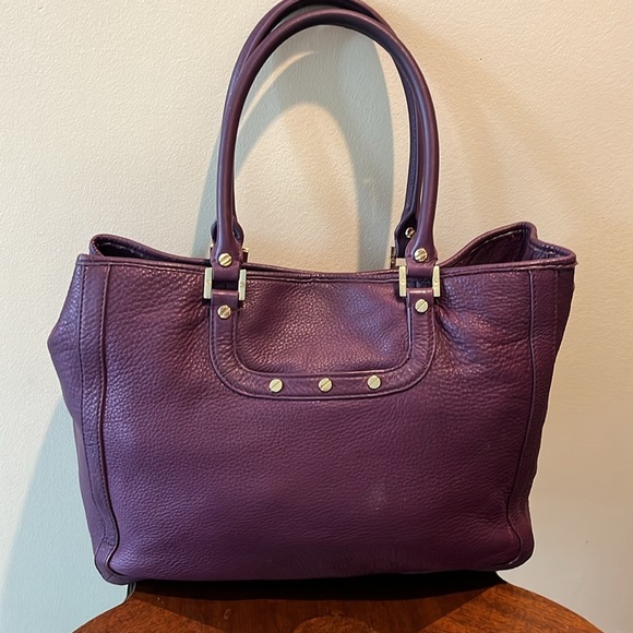 Tory Burch  purple leather shoulder bag  satchel 2 exterior pockets  Goldtone HW - Picture 7 of 17